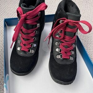 Black Suede Ankle Hiker Boots with Red Laces - Women's